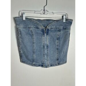 Fashion Nova Denim Corset Top Medium Light Wash Zip Up Strapless Bustier Y2K